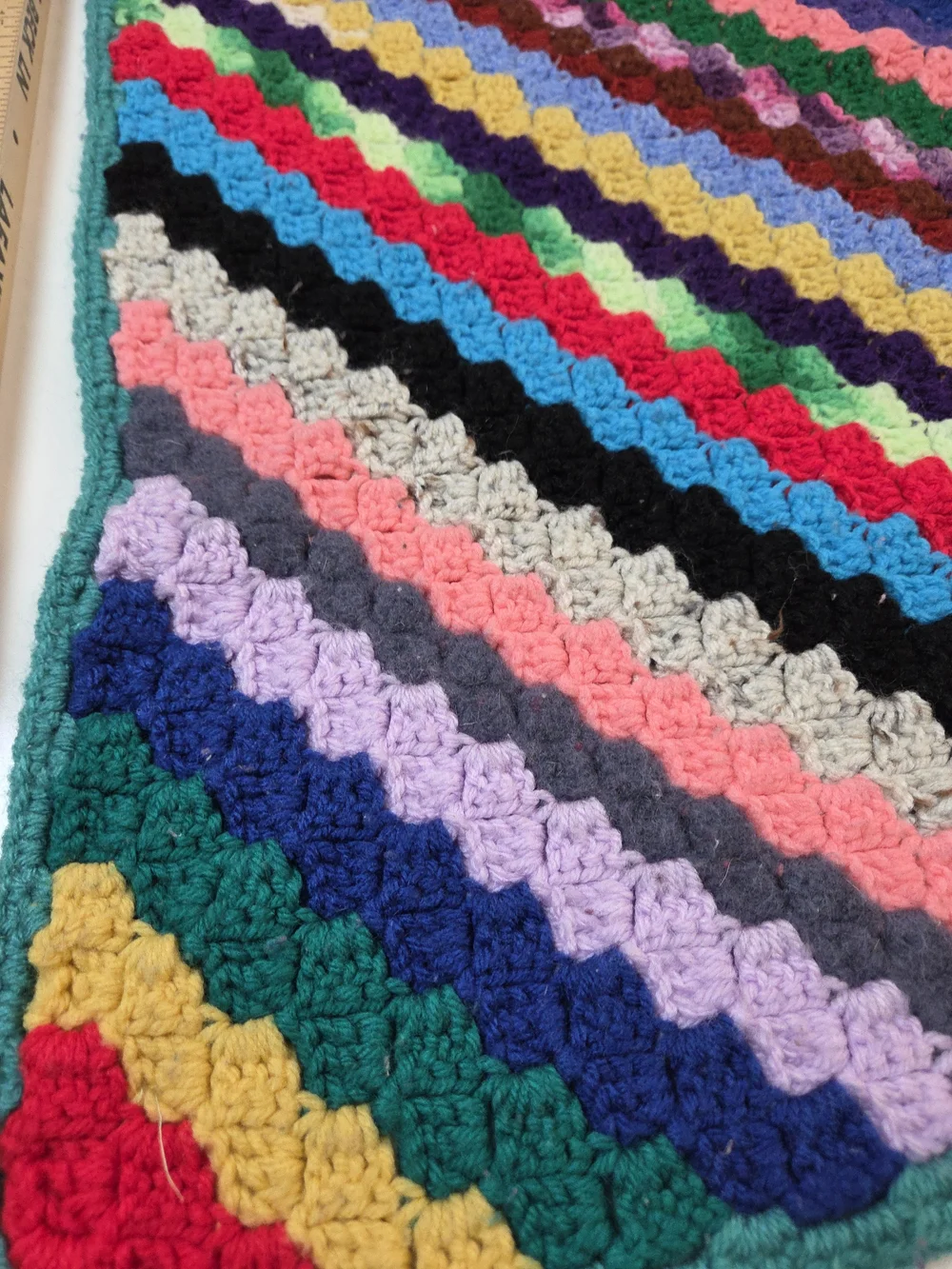 Handmade Multicolor Crochet Lap Blanket - Teal Trim